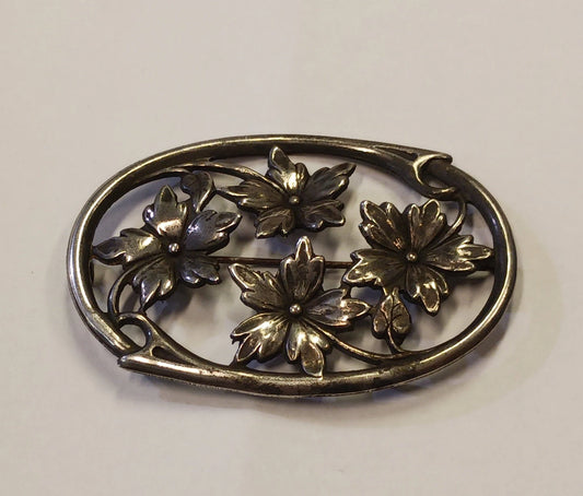 Art Nouveau Sterling Silver Flower Brooch - .925 Silver Pin - 2.5" Art Nouveau Era Brooch - Naturalist Era 1900 Jewelry