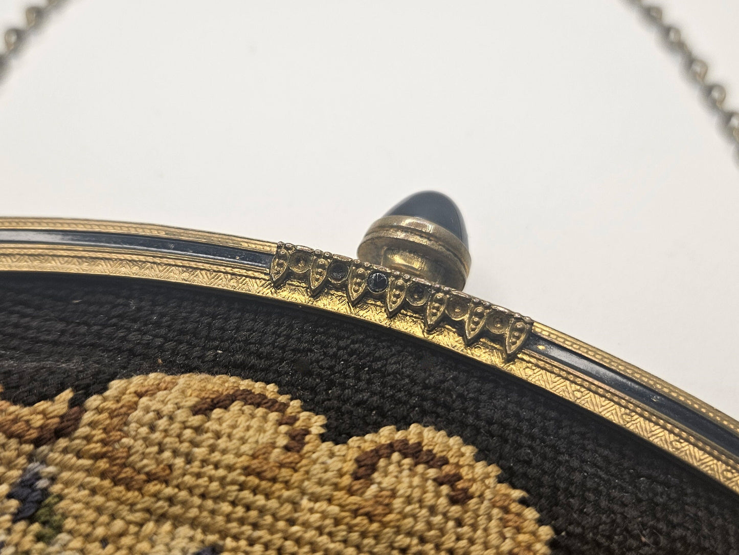 Saks Fifth Avenue Austrian Needlepoint Petit Point Rose Patterned Tapestry Evening Bag - Vintage Ladies Black Tapestry Evening Bag