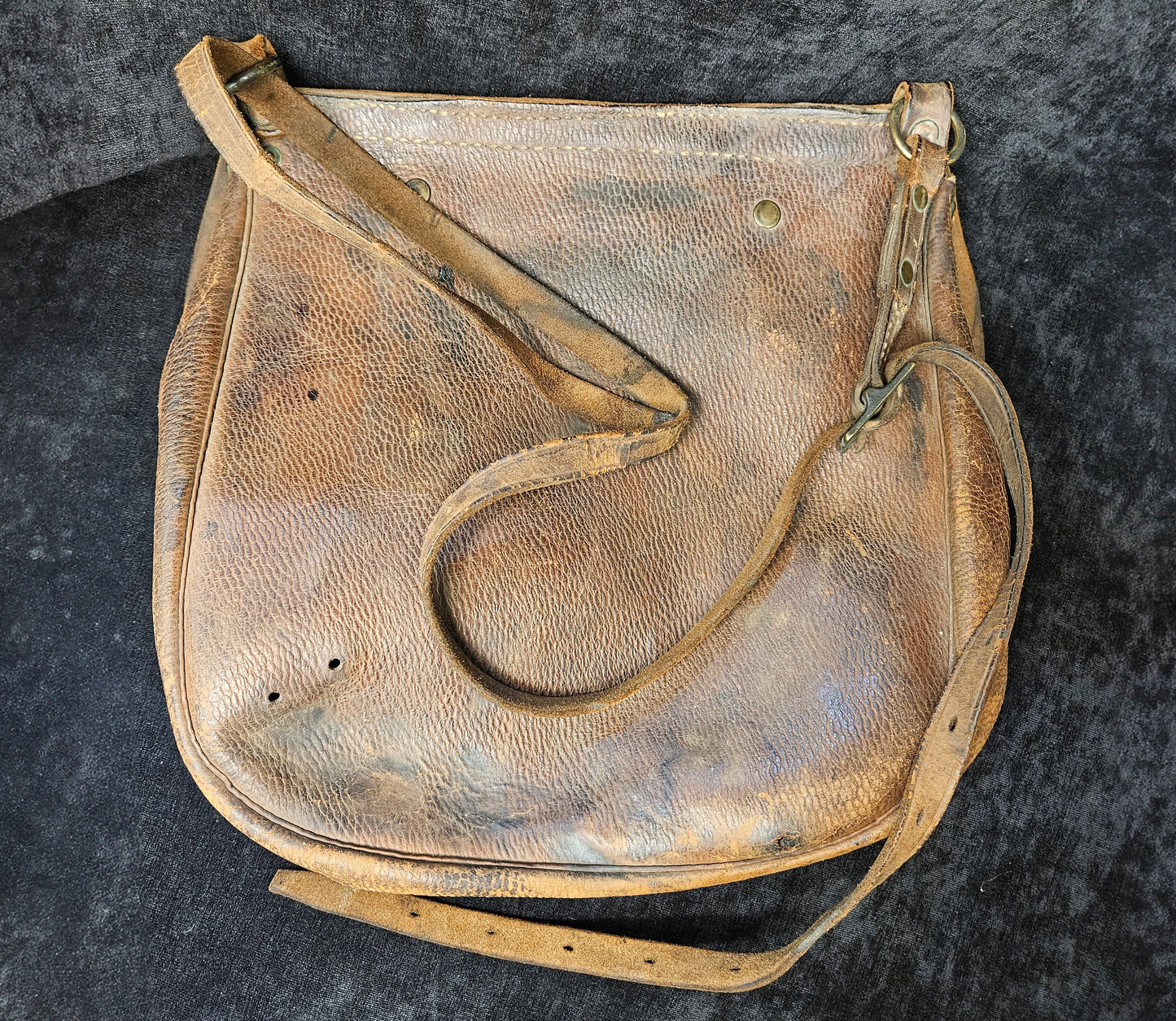 US Military Buffalo Leather Messenger/ Saddle Bag - Military Letter/Message Bag With Impressed US Logo on Front Flap - Rock Island Arenal