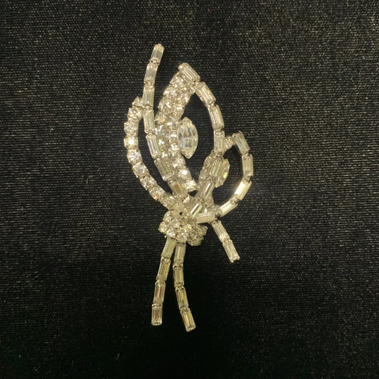 Gorgeous Silver Tone - Rose Bud - Rhinestone Brooch Pin