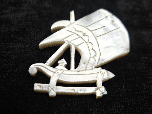 Hand Carved Mother Of Pearl Ship Brooch - Nautical Sea Shell Brooch