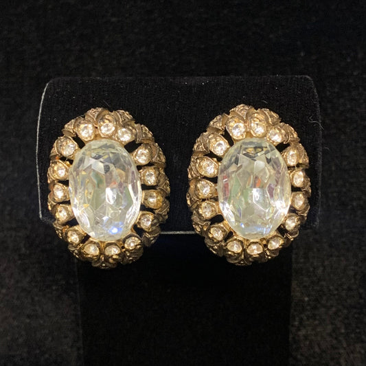 Large Crystals surrounded by 16 Small Crystals - Crystal Clippon Earrings in Gold-Toned Settings -Bride's Jewelry -Bridal Perfect Clipons
