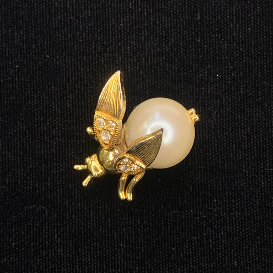 Trembler Bumble Bee Brooch with Pearl Body and Crystal Garnished Wings - Moving Parts Trembler Pin - Bee Keeper Jewelry