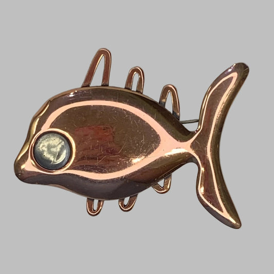 Vintage 1950s Renoir Copper Fish Brooch - Great Mid Century Modern Fish Pin