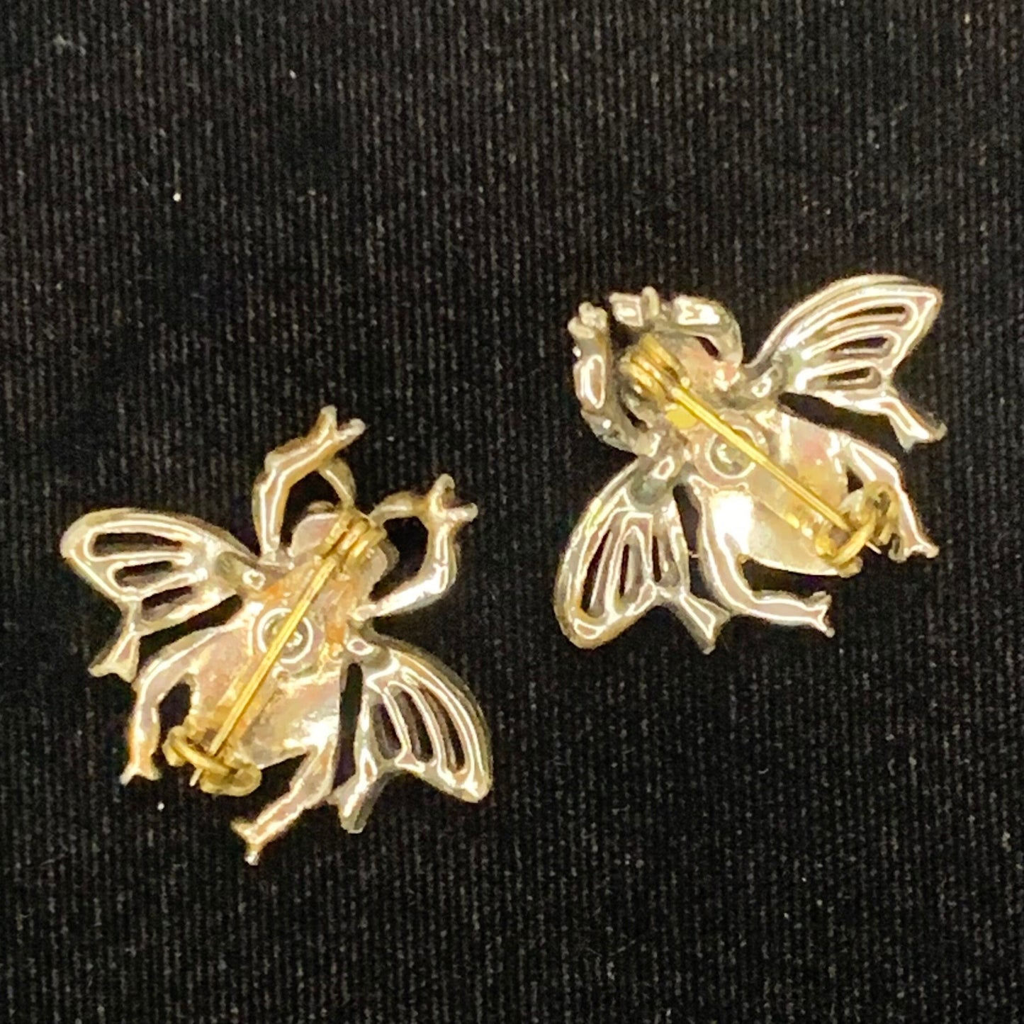 Silver-Tone Rhinestone Fly Pin Pair With Red Eyes