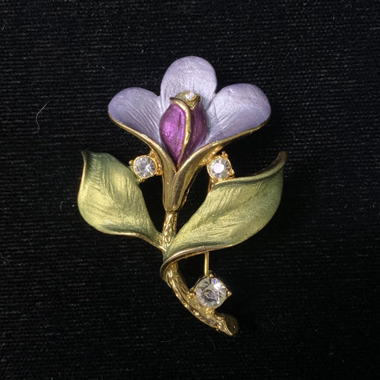 Purple and Green Enamel Pin With 4 Very Sparkly Australian Rhinestones