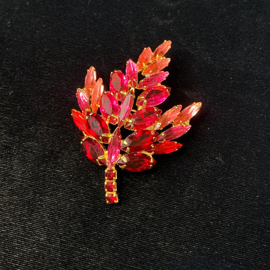 Fall Maple Leaf Brooch in Gradients of Pink Rhinestone - Floral Brooch Pin