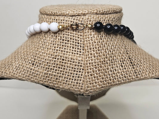 80's Black And White Aztec Style Spiky Beaded New Wave Statement Necklace