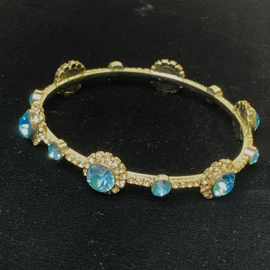 Light Aqua Blue and Clear Crystal Bangle Bracelet