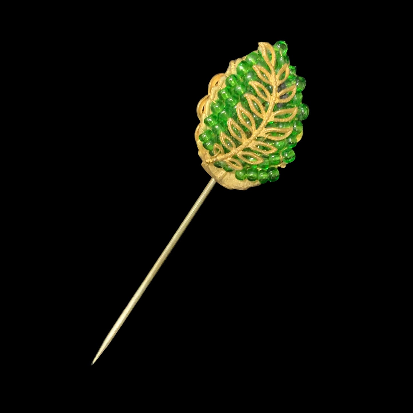 Josef Morton - Green Glass Beaded Hat Pin