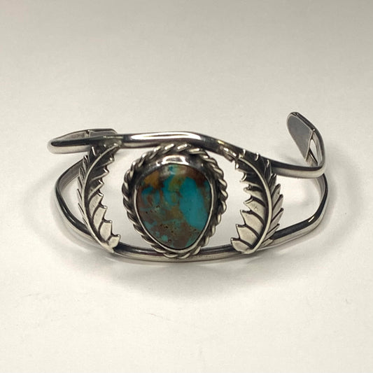 Tom Morgan Native American Turquoise and Silver Cuff Bracelet