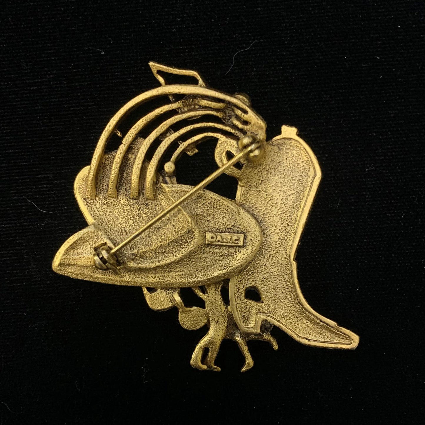 Square Dancing Brooch - Country Western Dancing Pin - Gold Square Dancing Pin With Rhinestones