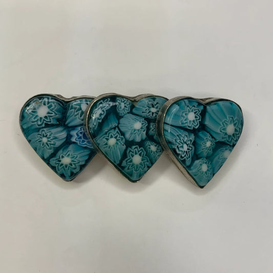 Teal Murano Glass - 3 Hearts Pin
