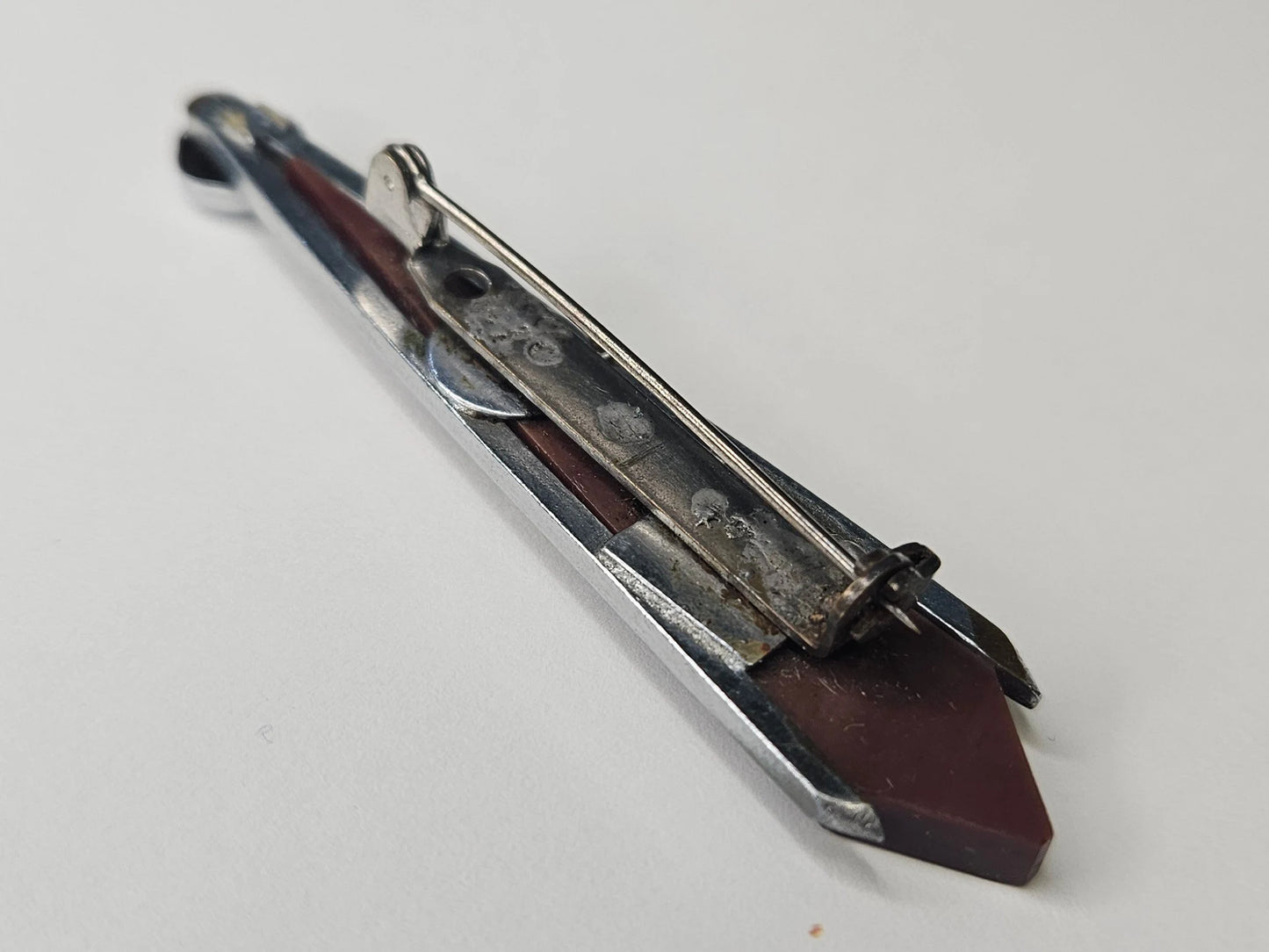 1980s Brown And Silver Pointed Geometric Brooch