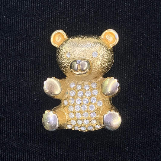 Piscitelli Teddy Bear Pin With Austrian Crystals on his Tummy - New Mother to Be Teddy Bear Brooch -1960s Teddy Bear Brooch with 32 crystals