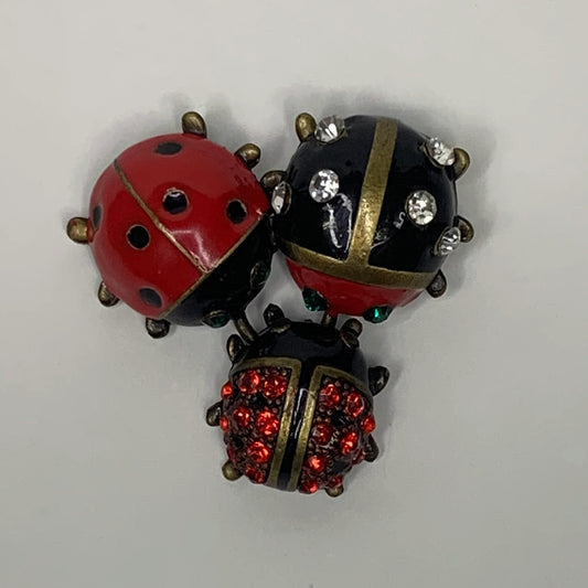 Vintage En Treblant Lady Bug Family Brooch Pin -  Trembler Broach - Lady Bug Group in Enamel and Rhinestone  - The Baby Bug Moves