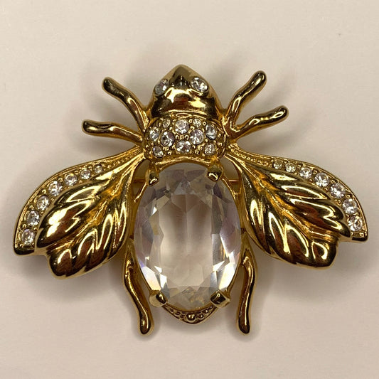 1990s Swarovski Brooch - Crystal and Gold-Tone Bee Brooch - Rhinestone Bee Pin - Austrian Crystal Bee Brooch