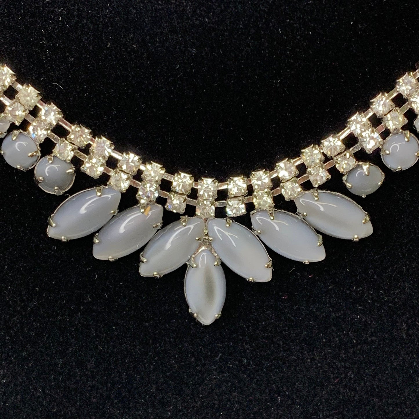 Blue/Grey Crystal and Rhinestone Necklace and Clip-On Earrings Set