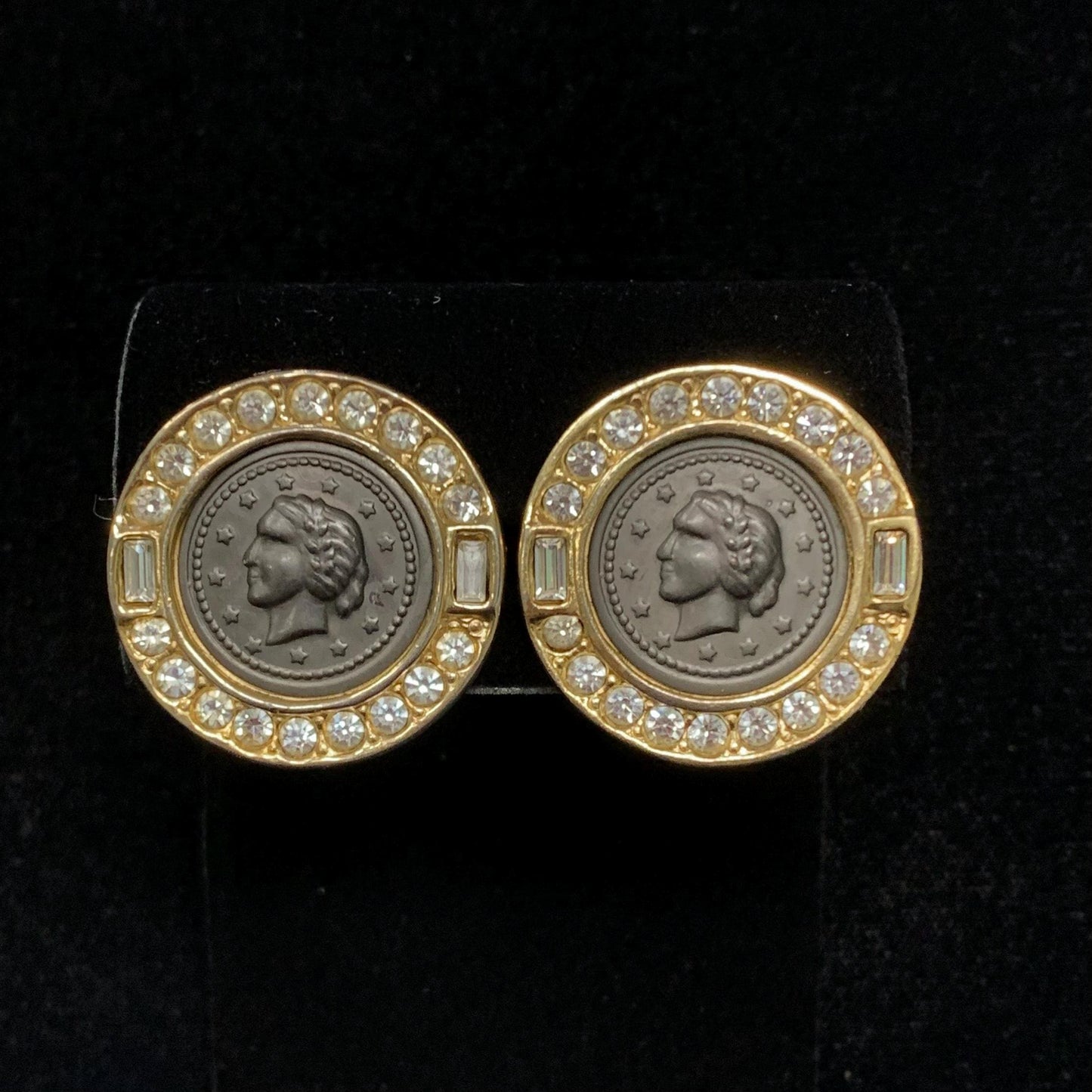 Roman Emperor Coins and Austrian Crystals Earrings - Coins surrounded with Crystal - Statement Earrings- Perfect Female Power Earrings