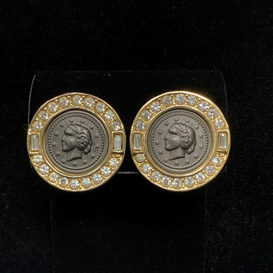 Roman Emperor Coins and Austrian Crystals Earrings - Coins surrounded with Crystal - Statement Earrings- Perfect Female Power Earrings