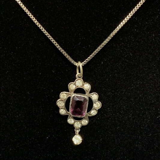 Sterling Silver Pendant with Amethyst and Austrian Crystals on Silver-Tone Necklace Chain - Lovely Lavalier Amethyst Pendant Necklace
