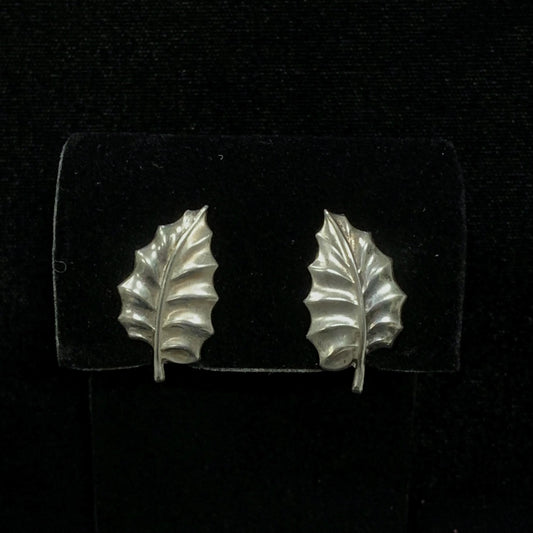 Sterling Silver Screw Back Leaf Earrings