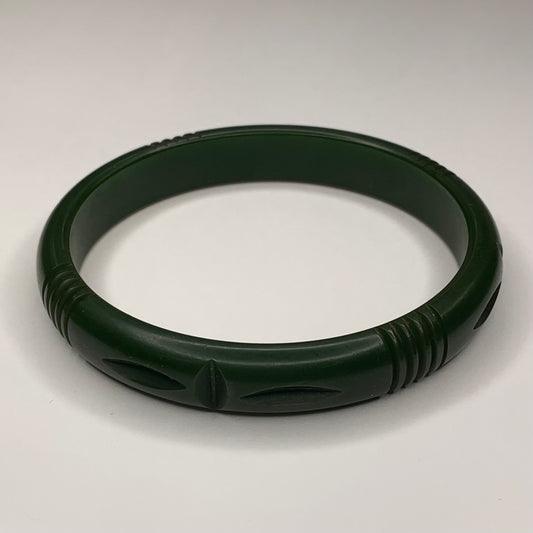 Vintage Dark Green Carved Bakelite Bangle Bracelet