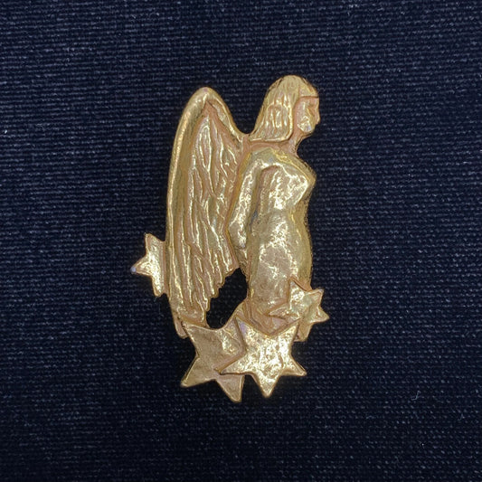 Vintage 1960s Richelieu Gold Tone Angel With Stars Brooch Pin