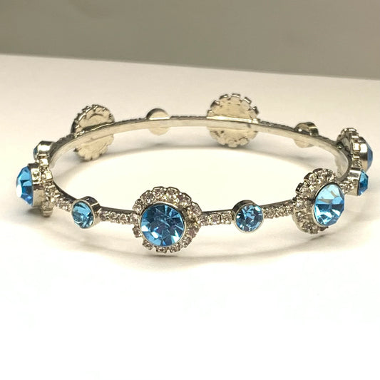 Light Aqua Blue and Clear Crystal Bangle Bracelet