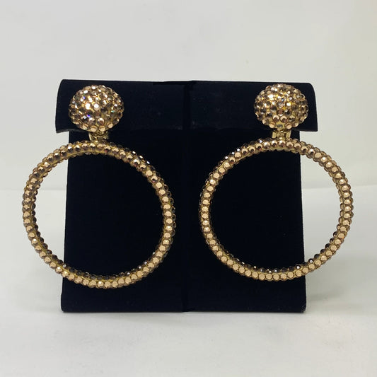 Richard Kerr Earrings - Gold Tone Rhinestone Large Hoop Clip-On Earrings -  WOW! Earrings by Richard Kerr - Statement Earrings for an Up-Do