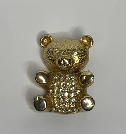 Piscitelli Teddy Bear Pin With Austrian Crystals on his Tummy - New Mother to Be Teddy Bear Brooch -1960s Teddy Bear Brooch with 32 crystals