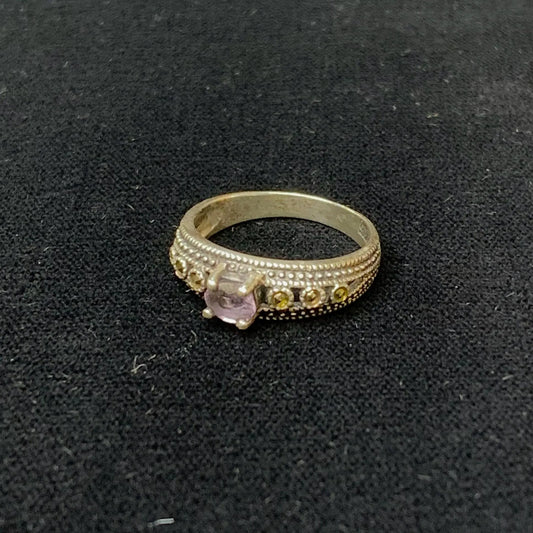 Silver Ring with Purple Stone and Marcasite Gems