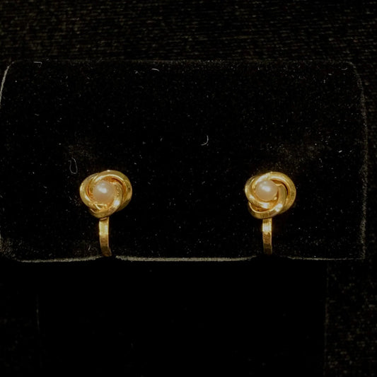 Gold-Tone Clip-On Earrings with Small Faux Pearl Centers