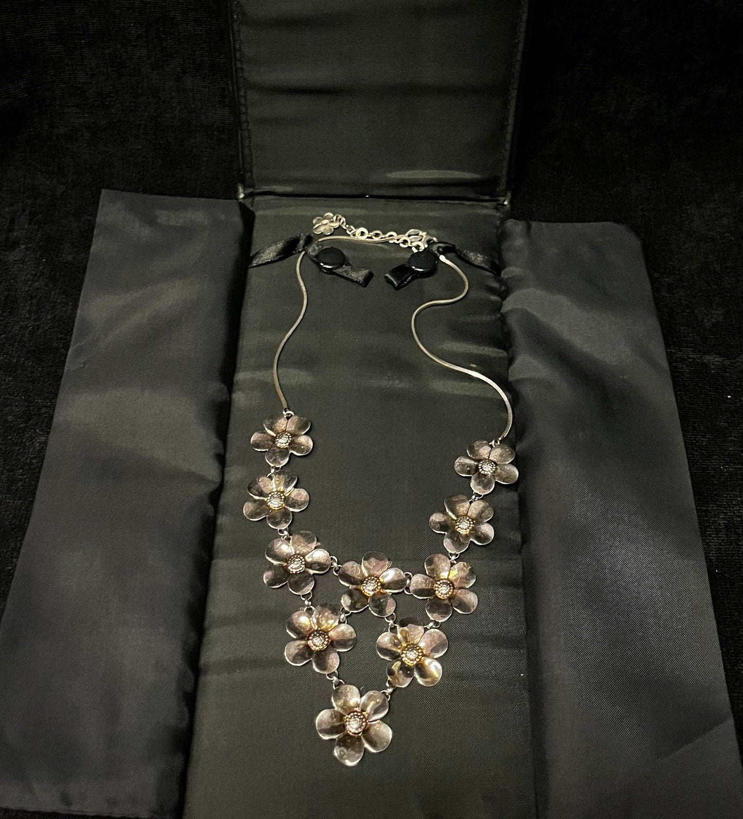 Paola Valentini Flower Bib Necklace - 925 Silver Necklace with a Copper Wash - Tiny Buds for Spring