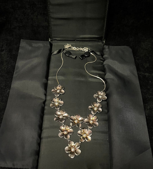 Paola Valentini Flower Bib Necklace - 925 Silver Necklace with a Copper Wash - Tiny Buds for Spring